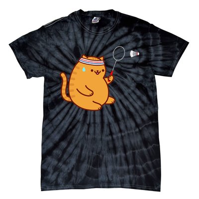 Funny Fat Cat Playing Badminton Tie-Dye T-Shirt