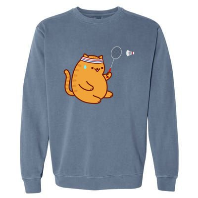 Funny Fat Cat Playing Badminton Garment-Dyed Sweatshirt