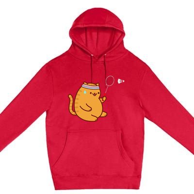 Funny Fat Cat Playing Badminton Premium Pullover Hoodie