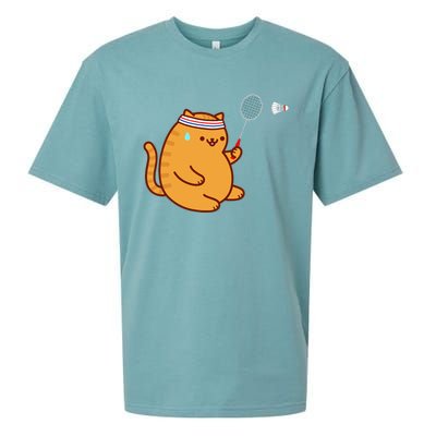 Funny Fat Cat Playing Badminton Sueded Cloud Jersey T-Shirt