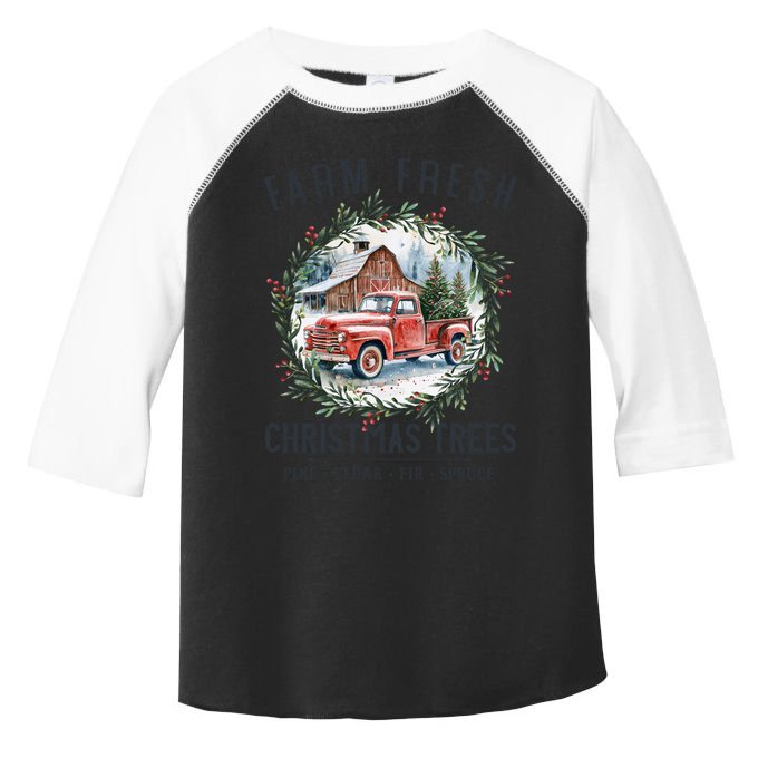 Farm Fresh Christmas Trees Vintage Red Truck And Barn Cute Gift Toddler Fine Jersey T-Shirt