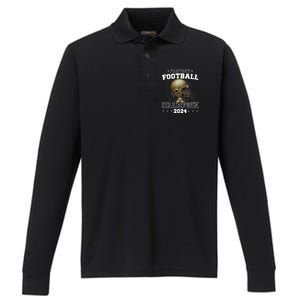 Fantasy Football Champion 2024 Shield Trophy Emblem Performance Long Sleeve Polo