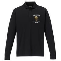 Fantasy Football Champion 2024 Shield Trophy Emblem Performance Long Sleeve Polo