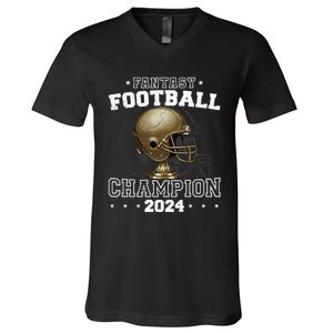 Fantasy Football Champion 2024 Shield Trophy Emblem V-Neck T-Shirt