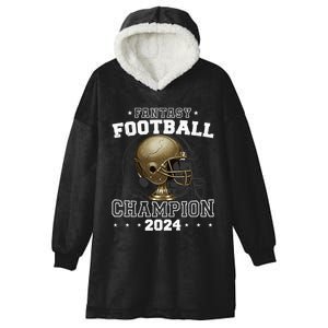 Fantasy Football Champion 2024 Shield Trophy Emblem Hooded Wearable Blanket