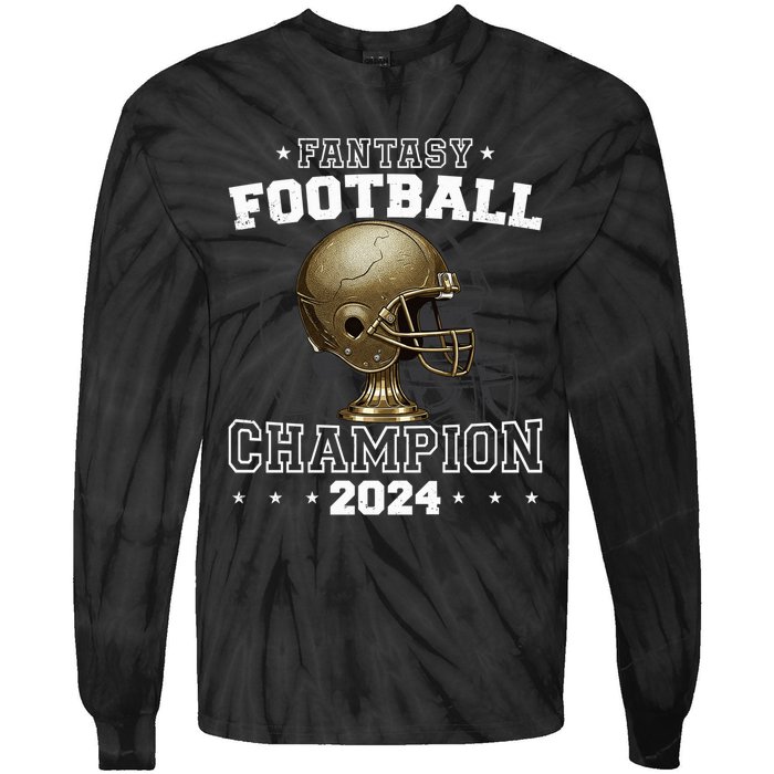 Fantasy Football Champion 2024 Shield Trophy Emblem Tie-Dye Long Sleeve Shirt