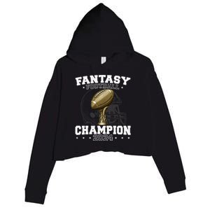 Fantasy Football Champion 2024 Shield Trophy Emblem Crop Fleece Hoodie