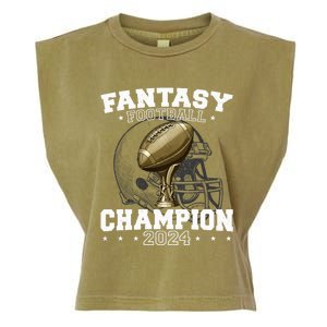 Fantasy Football Champion 2024 Shield Trophy Emblem Garment-Dyed Women's Muscle Tee