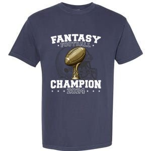 Fantasy Football Champion 2024 Shield Trophy Emblem Garment-Dyed Heavyweight T-Shirt