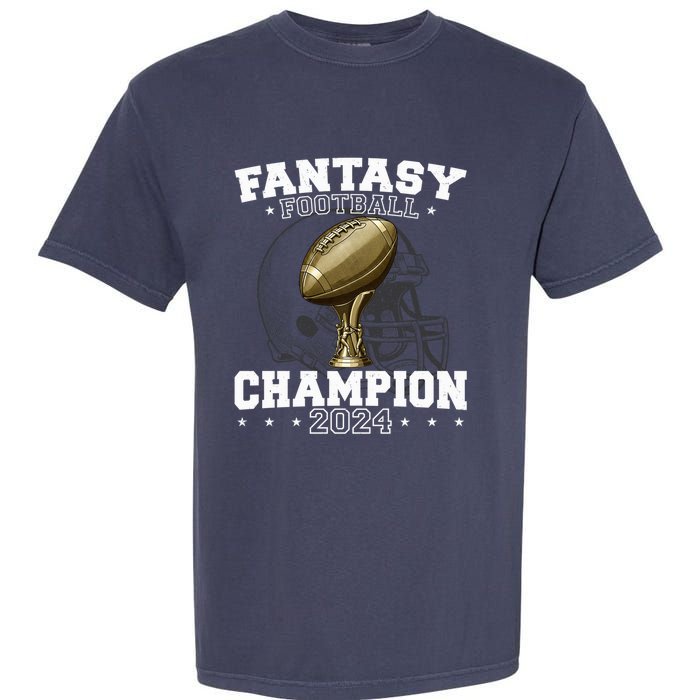 Fantasy Football Champion 2024 Shield Trophy Emblem Garment-Dyed Heavyweight T-Shirt