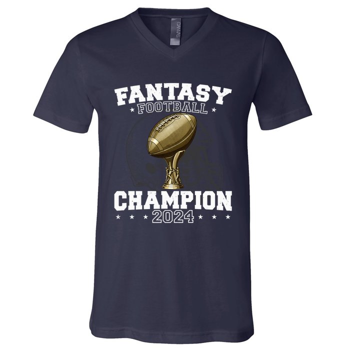 Fantasy Football Champion 2024 Shield Trophy Emblem V-Neck T-Shirt