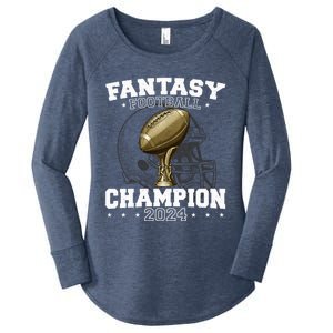 Fantasy Football Champion 2024 Shield Trophy Emblem Women's Perfect Tri Tunic Long Sleeve Shirt