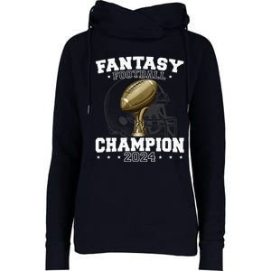 Fantasy Football Champion 2024 Shield Trophy Emblem Womens Funnel Neck Pullover Hood