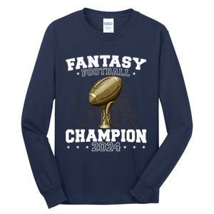 Fantasy Football Champion 2024 Shield Trophy Emblem Tall Long Sleeve T-Shirt