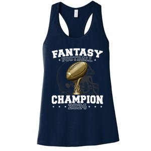 Fantasy Football Champion 2024 Shield Trophy Emblem Women's Racerback Tank