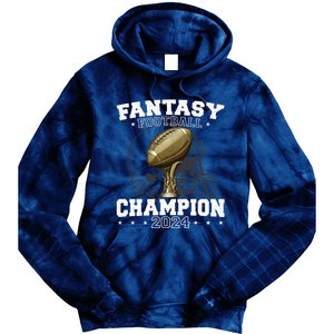 Fantasy Football Champion 2024 Shield Trophy Emblem Tie Dye Hoodie