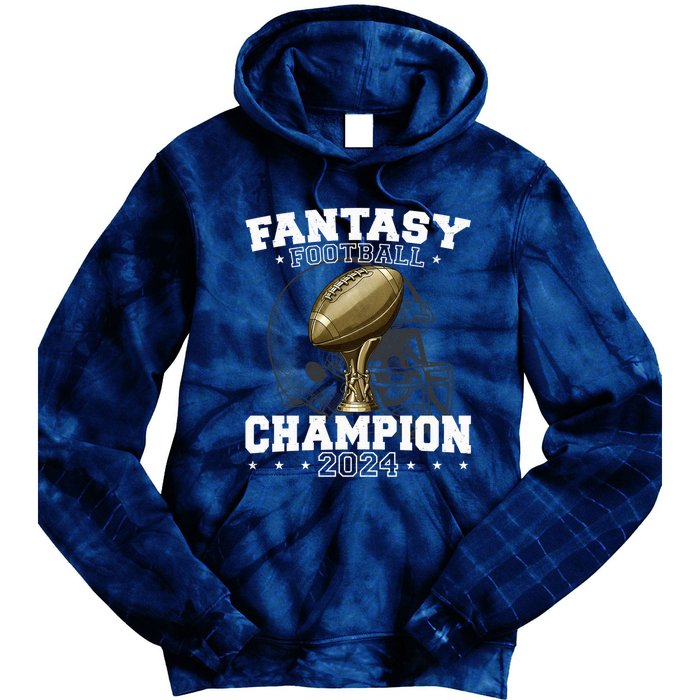 Fantasy Football Champion 2024 Shield Trophy Emblem Tie Dye Hoodie