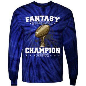 Fantasy Football Champion 2024 Shield Trophy Emblem Tie-Dye Long Sleeve Shirt