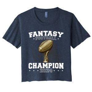 Fantasy Football Champion 2024 Shield Trophy Emblem Women's Crop Top Tee