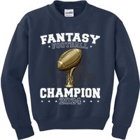 Fantasy Football Champion 2024 Shield Trophy Emblem Kids Sweatshirt