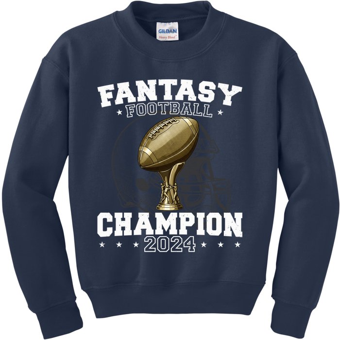 Fantasy Football Champion 2024 Shield Trophy Emblem Kids Sweatshirt