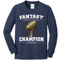 Fantasy Football Champion 2024 Shield Trophy Emblem Kids Long Sleeve Shirt