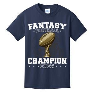 Fantasy Football Champion 2024 Shield Trophy Emblem Kids T-Shirt