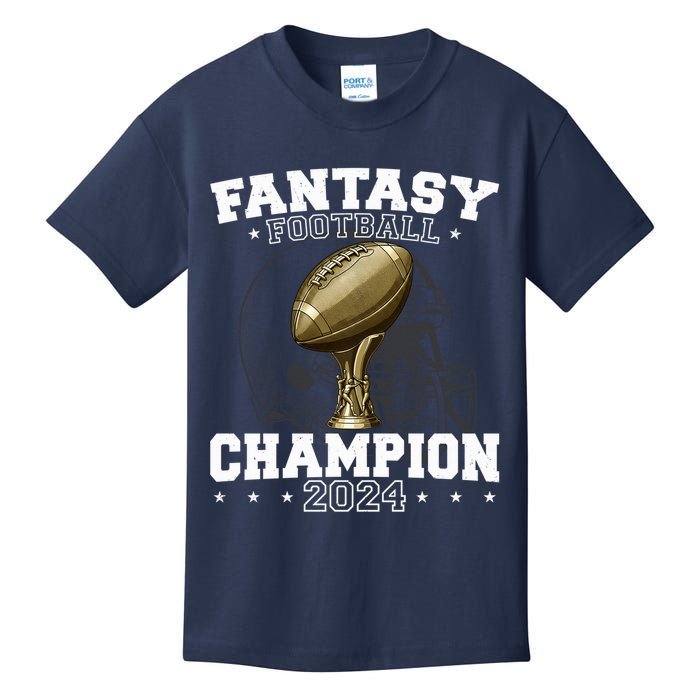 Fantasy Football Champion 2024 Shield Trophy Emblem Kids T-Shirt