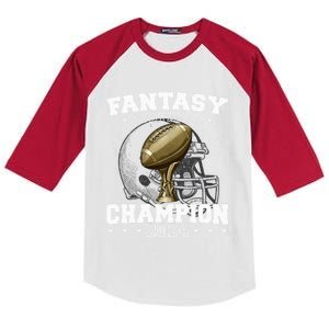 Fantasy Football Champion 2024 Shield Trophy Emblem Kids Colorblock Raglan Jersey