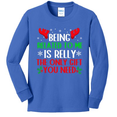 Funny Family Christmas Being Related To Me Cute Gift Kids Long Sleeve Shirt