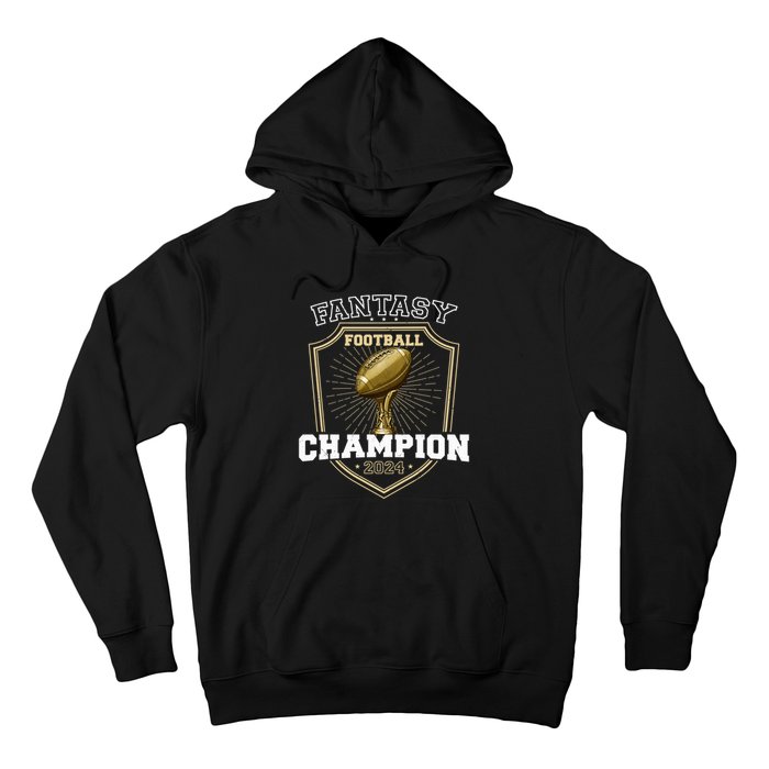 Fantasy Football Champion 2024 Shield Trophy Emblem Hoodie