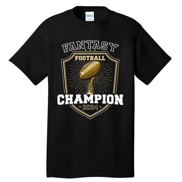 Fantasy Football Champion 2024 Shield Trophy Emblem Tall T-Shirt