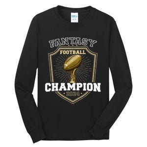 Fantasy Football Champion 2024 Shield Trophy Emblem Tall Long Sleeve T-Shirt