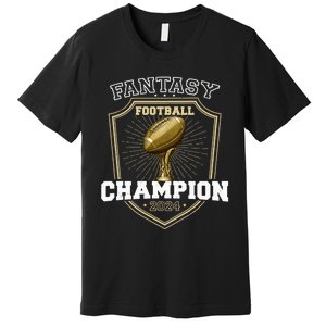 Fantasy Football Champion 2024 Shield Trophy Emblem Premium T-Shirt