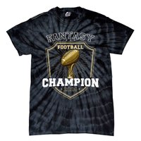 Fantasy Football Champion 2024 Shield Trophy Emblem Tie-Dye T-Shirt