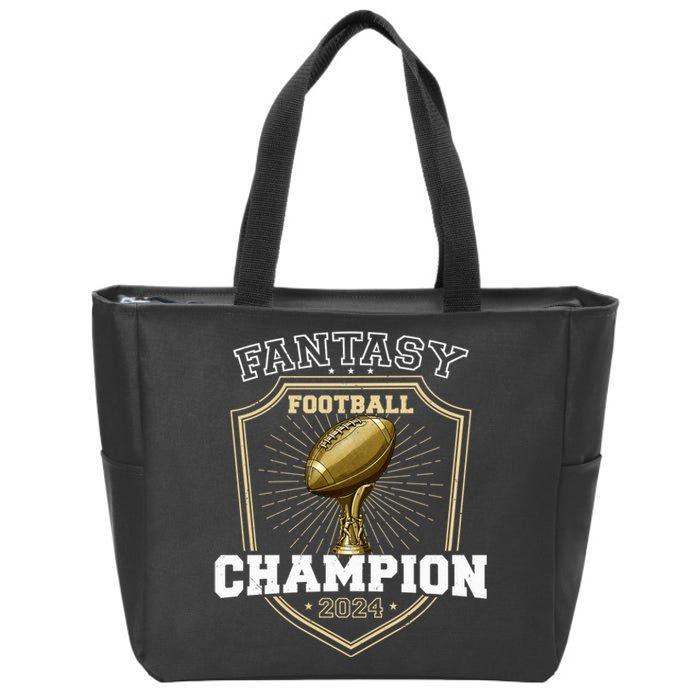 Fantasy Football Champion 2024 Shield Trophy Emblem Zip Tote Bag