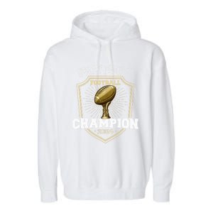 Fantasy Football Champion 2024 Shield Trophy Emblem Garment-Dyed Fleece Hoodie