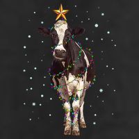 Funny Festive Christmas Lights Cow 7 Panel Mesh Trucker Snapback Hat