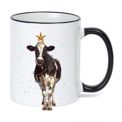 Funny Festive Christmas Lights Cow 11oz Black Color Changing Mug