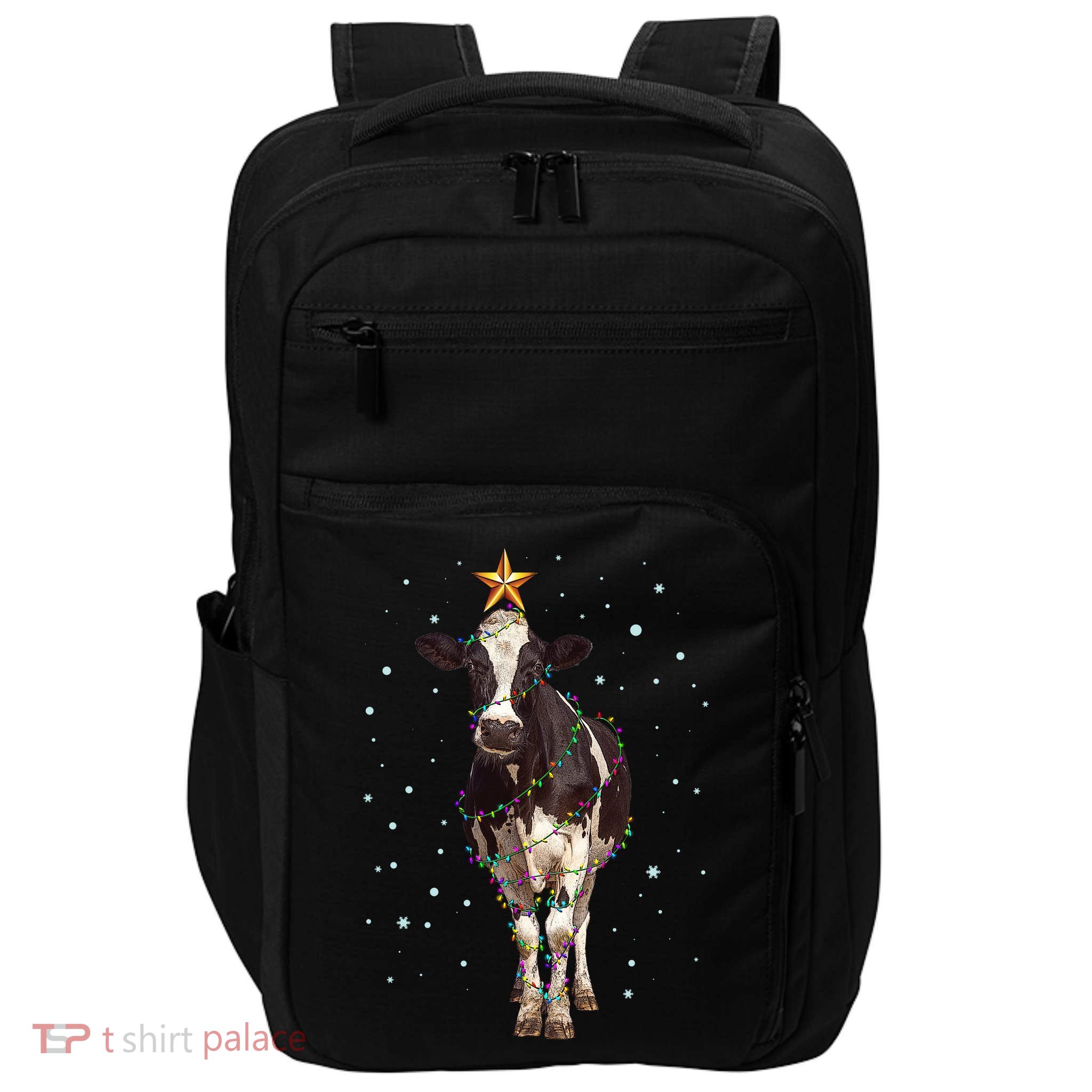 Funny Festive Christmas Lights Cow Impact Tech Backpack