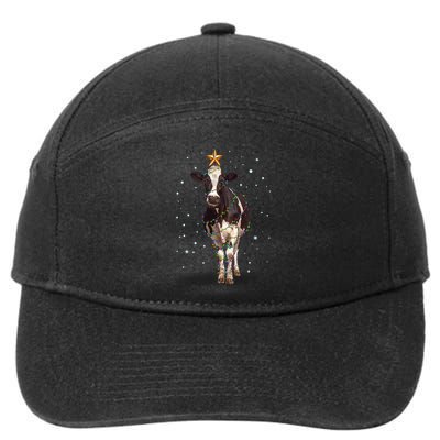 Funny Festive Christmas Lights Cow 7-Panel Snapback Hat