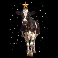 Funny Festive Christmas Lights Cow Drawstring Bag
