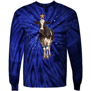 Funny Festive Christmas Lights Cow Tie-Dye Long Sleeve Shirt