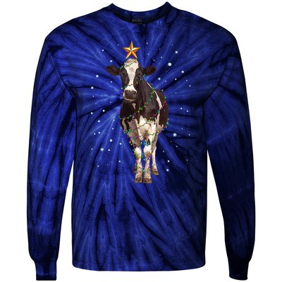 Funny Festive Christmas Lights Cow Tie-Dye Long Sleeve Shirt