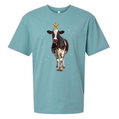 Funny Festive Christmas Lights Cow Sueded Cloud Jersey T-Shirt