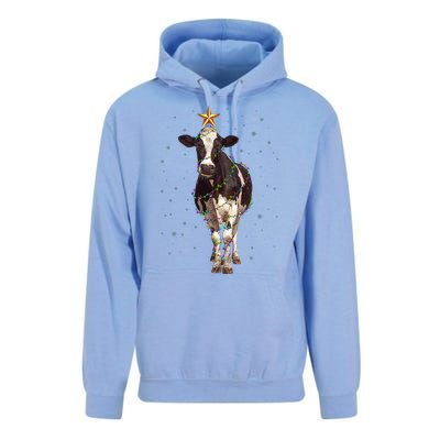 Funny Festive Christmas Lights Cow Unisex Surf Hoodie