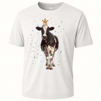 Funny Festive Christmas Lights Cow Cooling Performance Crew T-Shirt