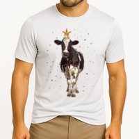 Funny Festive Christmas Lights Cow Cooling Performance Crew T-Shirt