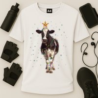 Funny Festive Christmas Lights Cow Cooling Performance Crew T-Shirt