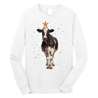 Funny Festive Christmas Lights Cow Long Sleeve Shirt